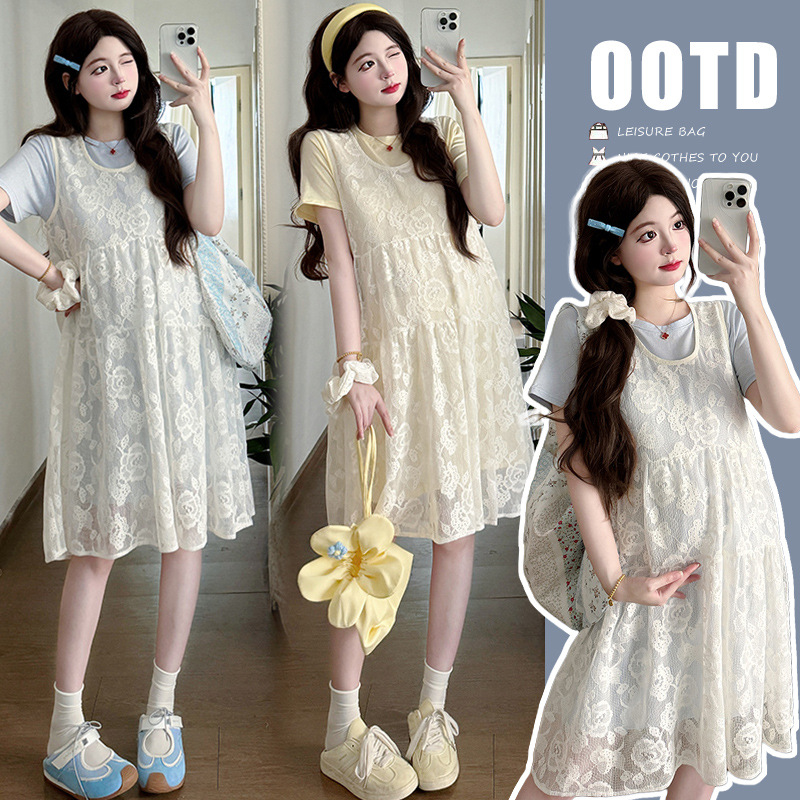 Summer lace cute short sleeve T-shirt for pregnant