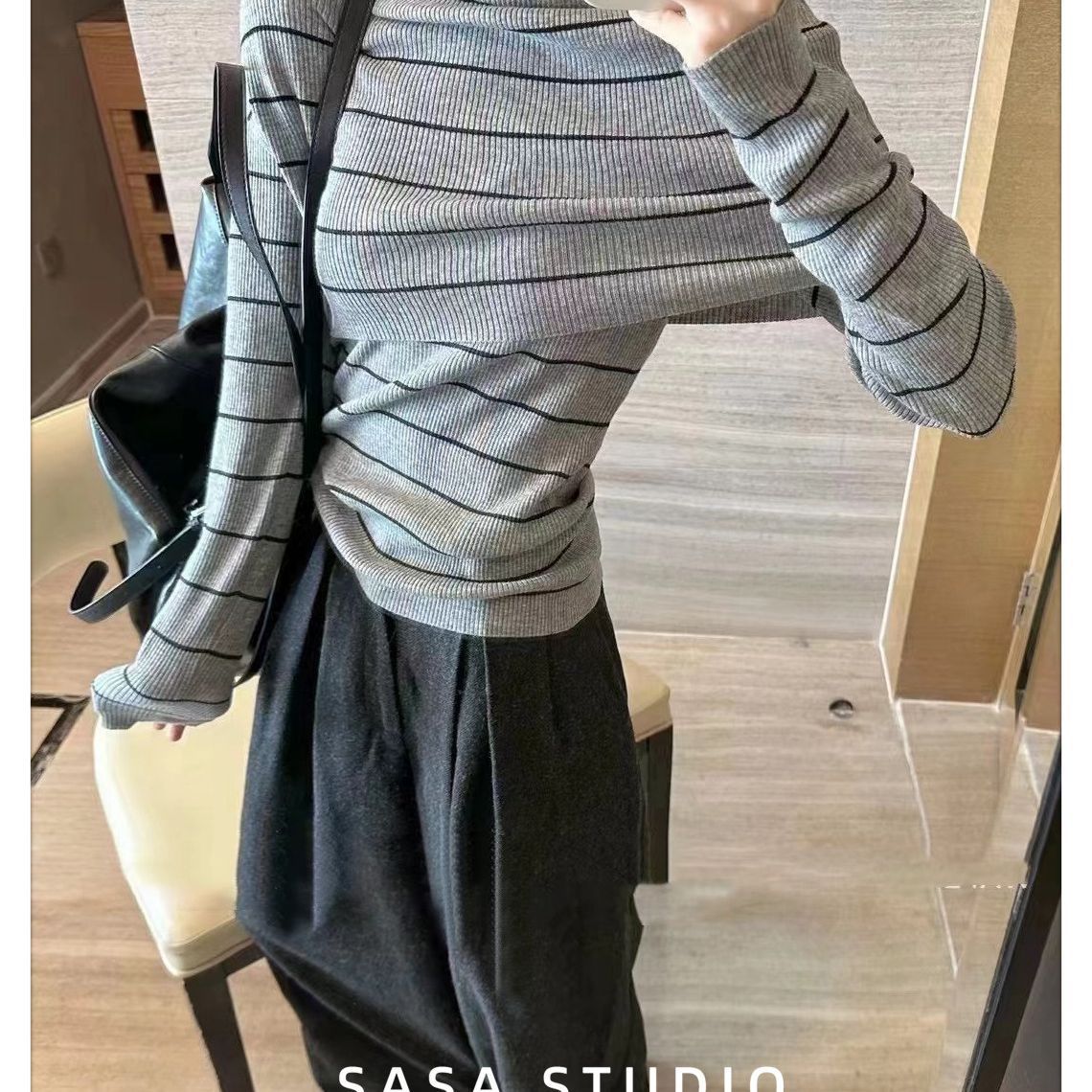 新品高领披肩针织打底衫女两件套秋冬新款设计感小众内搭上衣套装