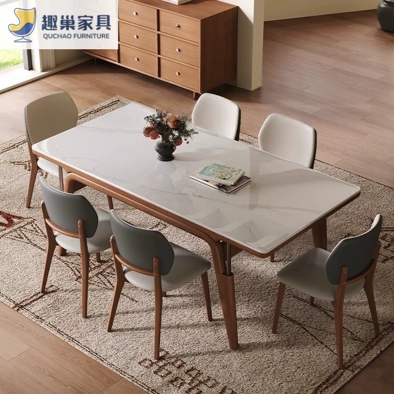 Обеденный стол из скандинавского сланца, современный и простой, обеденный стол цвета орех, обеденный стол из массива ясеня для небольшой квартиры, из натурального дерева