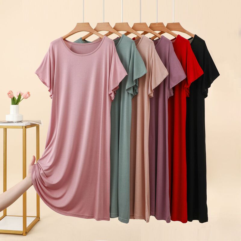 Modal Ruffled Loose Dress for Women, Summer Thin Plus-Size Casual Dress, Short-Sleeve Nightgown, Home Dress