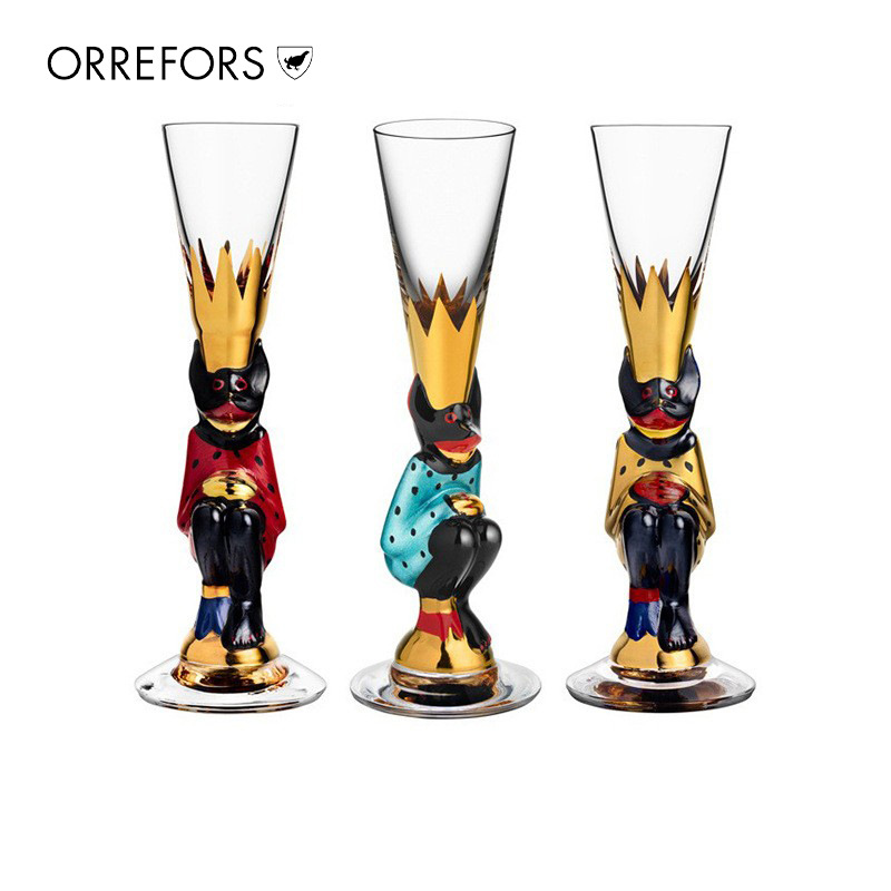 瑞典Orrefors进口手工描金酒杯诺贝尔纪念杯Nobel创意高脚烈酒杯