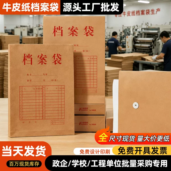 A4 Kraft Paper File Bag, Large Capacity Document Bag, Information Bag, Contract and Personnel File Storage, Customizable Logo