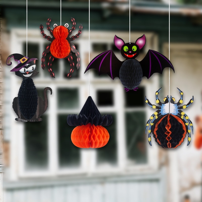 新しいクロスボーダーハロウィンハニカムボールペンダント装飾工芸品魔女カボチャウィンドウ屋外雰囲気装飾品|undefined