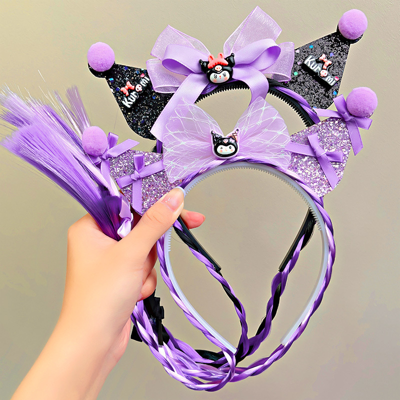 Niñas niñas lindas pelucas Sanrio trenzas prensas de cabello bandos de cabello princesa adornos de cabello de dibujos animados Koolomi arco de cabello bandos