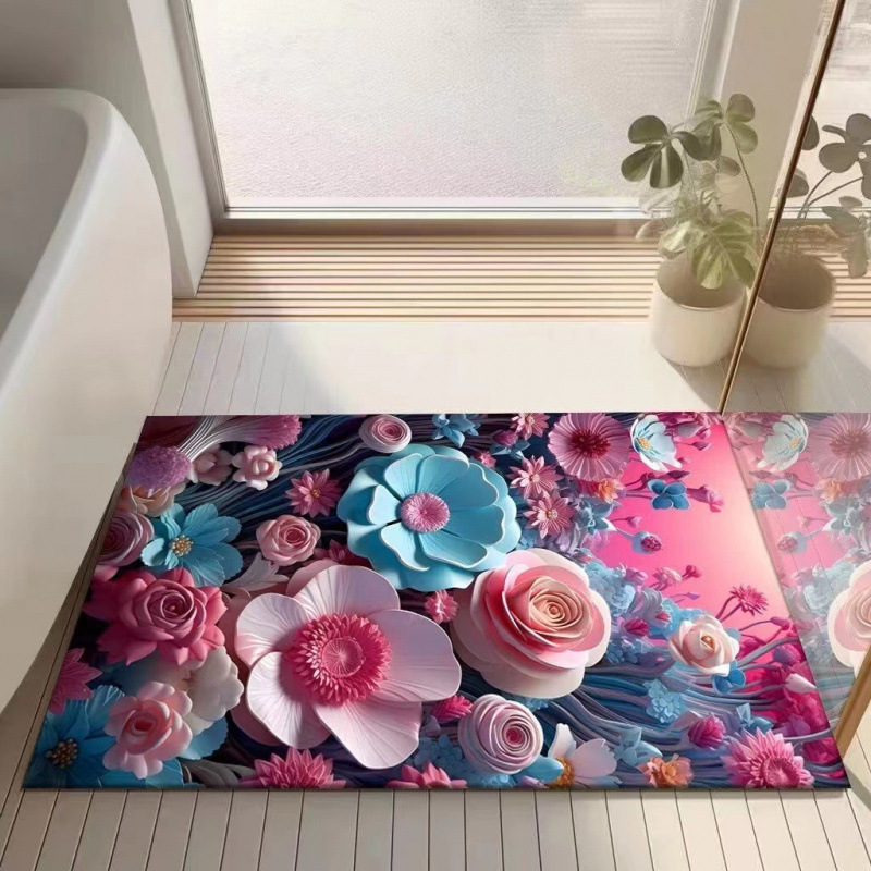 3D bloemenmotief met diatomeeënaarde, moderne, lichte, luxe badkamermat, waterabsorberend, sneldrogend, antislip en wasbaar._voghion.com