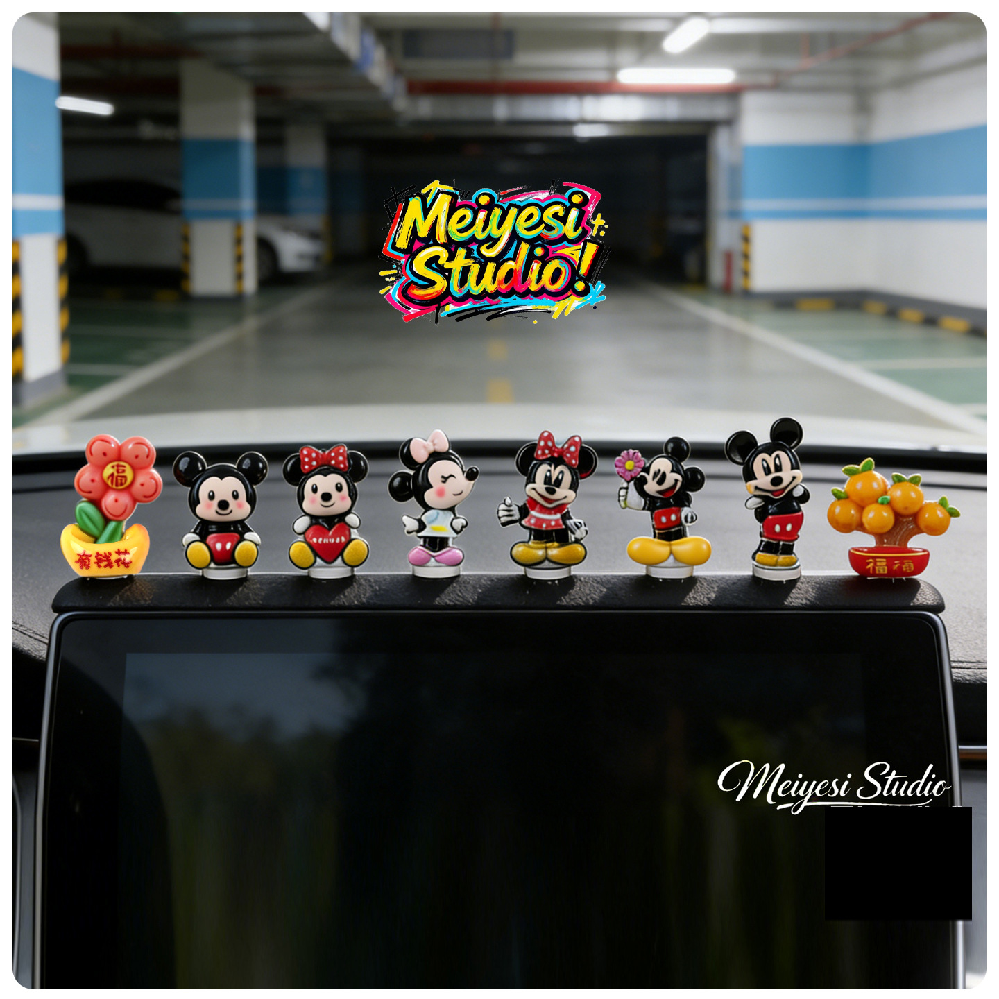 Cute y lindo consola central decoraciones interiores de automóviles de dibujos animados decoraciones de automóviles eléctricos muñecas creativas decoraciones
