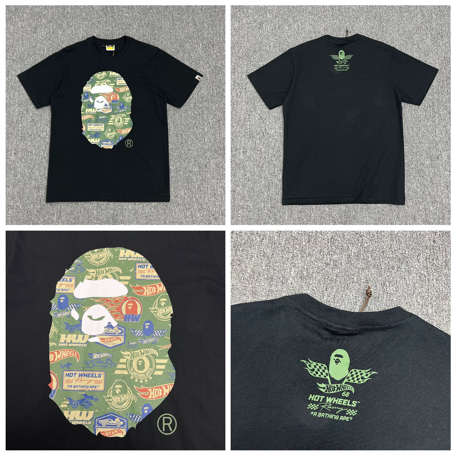 Стильный брендовый топ BAPE с половинными рукавами TEE для мужчин и женщин, камуфляж голова обезьяны, высокого уровня, свободный крой, короткий рукав