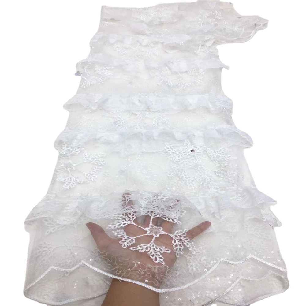 3D多色网纱立体绣花面料 全棉绣花面料 蕾丝时装婚纱礼服服装面料