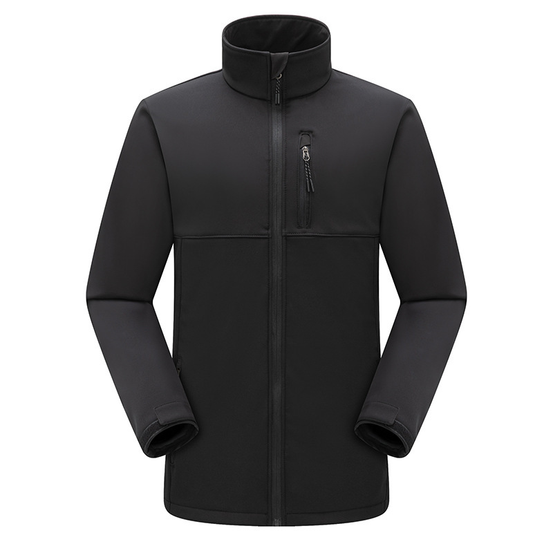 Outdoor soft shell clothes thickened men's windproof waterproof fleece mountaineering running single layer jacket European size cross-border