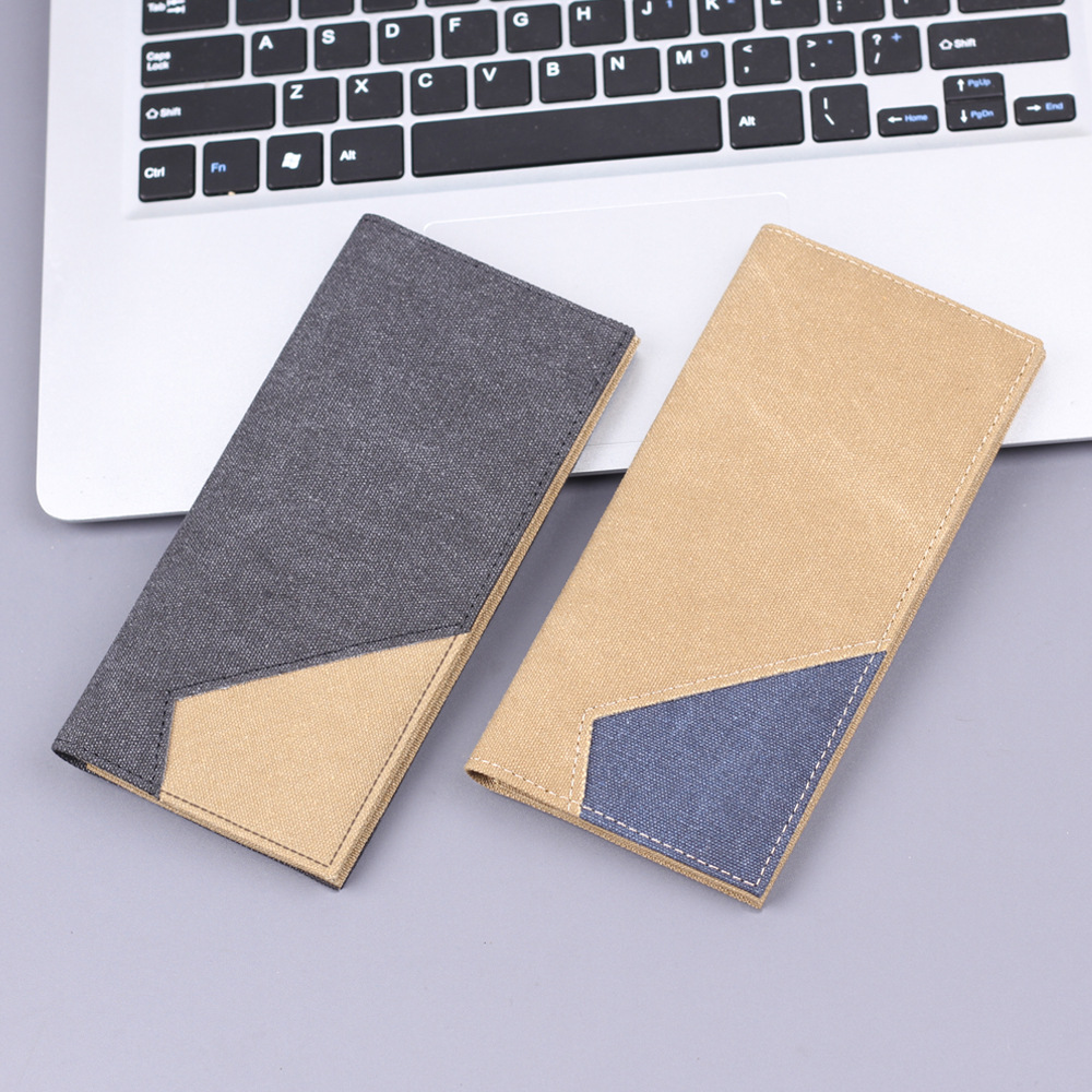 Canvas cartera larga para hombres, cartera delgada para hombres, cartera de cuero para hombres, 12 tarjetas de tela, bolso de traje delgado
