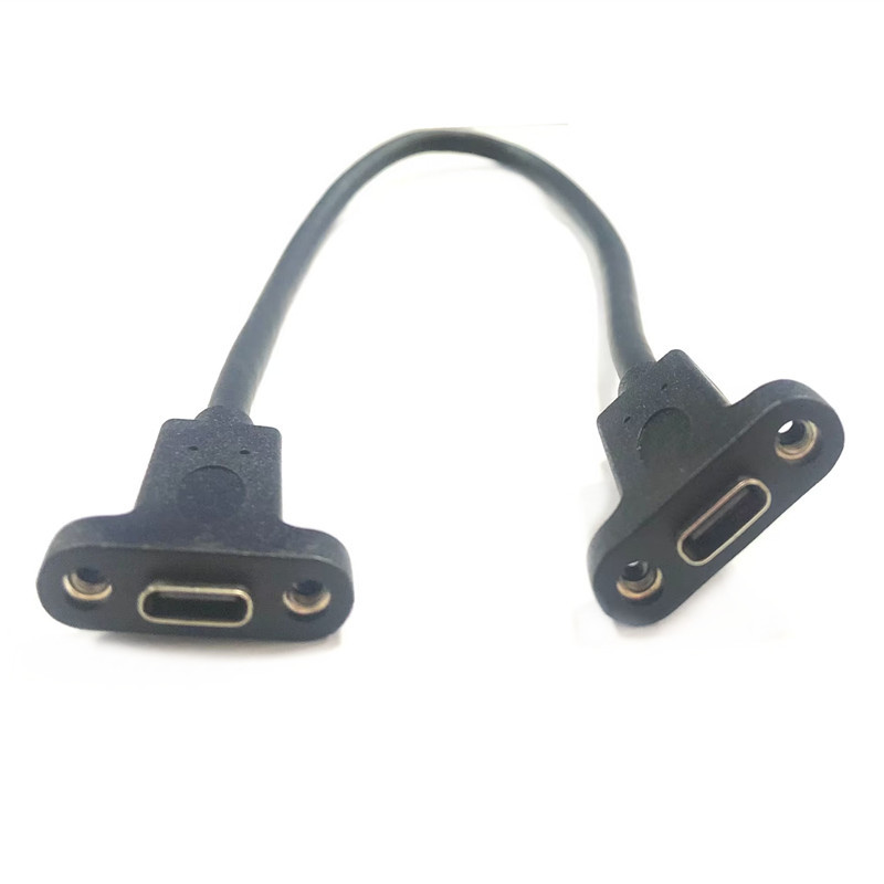 双头type-c母对母带耳朵带螺丝锁USB3.1可固定16芯全功能超级快充