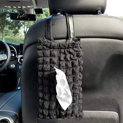 Interior Decoration: Car tissue box/set - puff-black-tissue-box-hanging