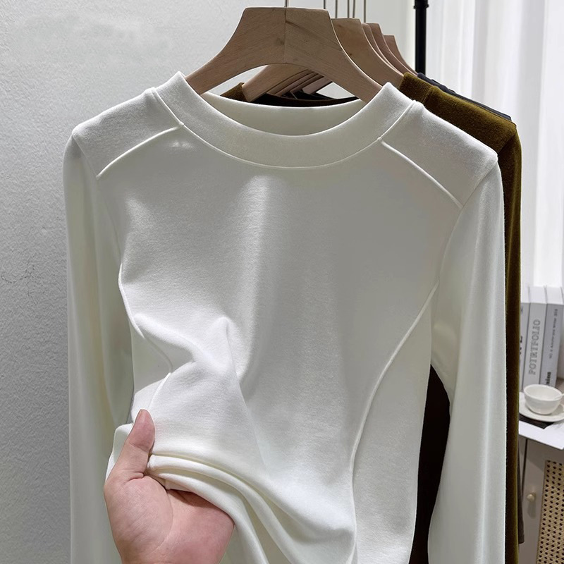 Stand-Collar Thermal Base Layer Shirt, Large Size Long-Sleeve T-Shirt for Women, Autumn and Winter Top, Large Size Base Layer Shirt That Covers the Belly and Makes You Look Slimmer