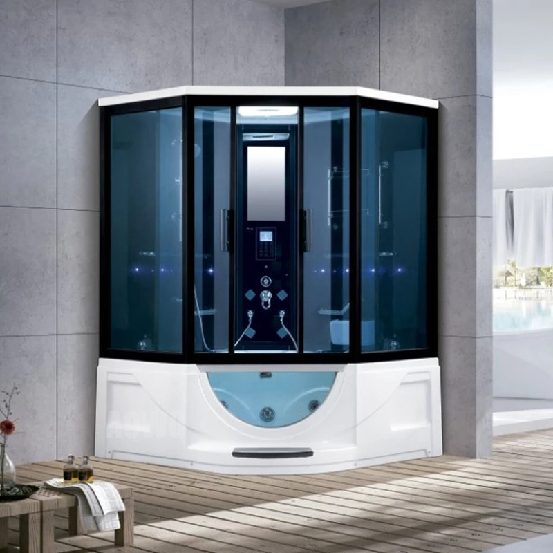Sala de vapor húmeda en forma de abanico interior 1500*1500 sala de vapor de esquina doble sala de sauna de ducha en forma de abanico con bañera
