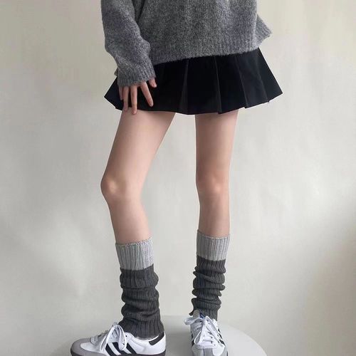 Knitted socks autumn and winter gray wool color-blocked socks leg covers simple and versatile warm socks covers calf socks leg covers for women