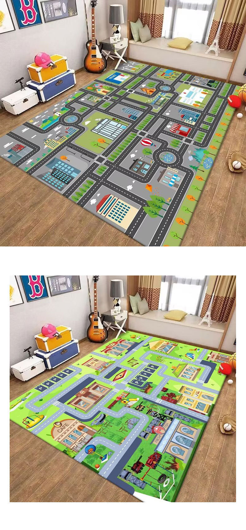 Children's Fun Parking Lot Play Mat for Kids, Parent-Child Interaction, Baby Early Education, Living Room Floor Mat, Stain-Resistant, Easy to Clean, Large Carpet