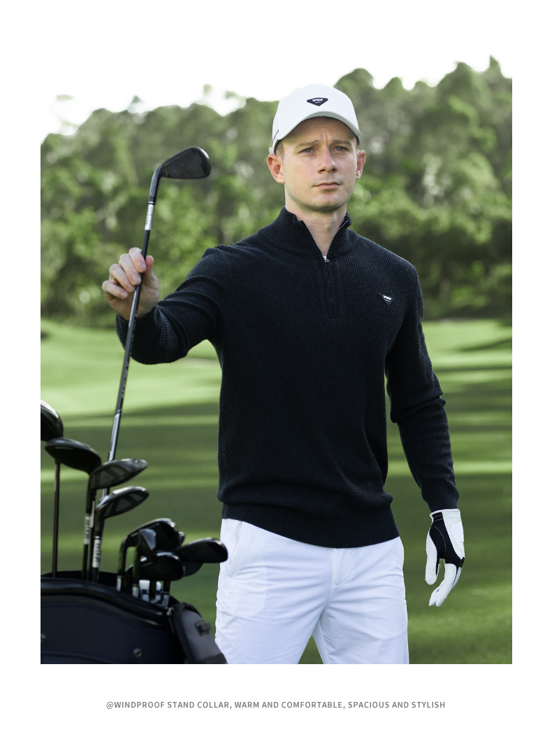 Áo len golf nam cổ đứng dệt kim giữ ấm mùa thu đông — YF720-Áo len màu xám mặt trăng chi tiết 18