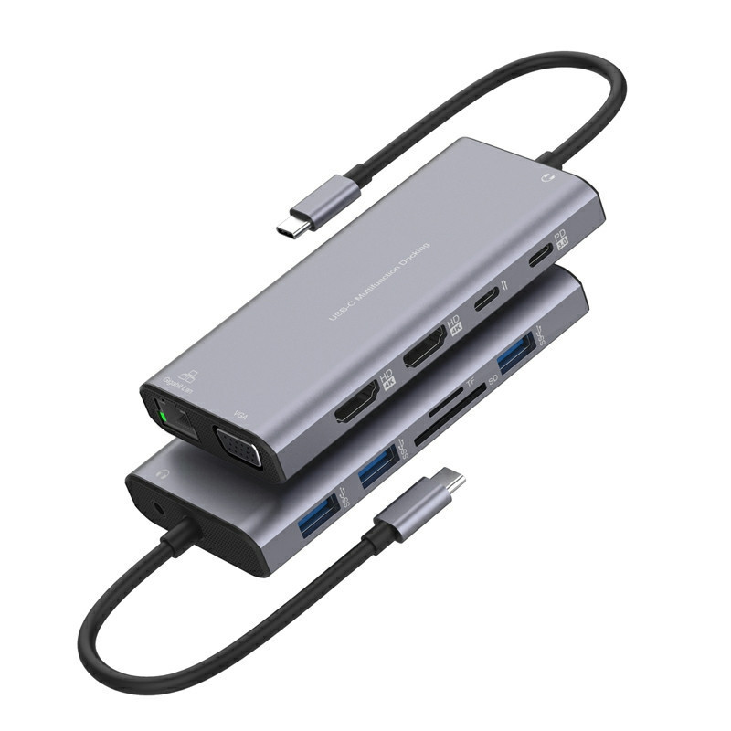 Type-C to Dual HDMI VGA RJ45 PD DoCking Station 12-in-1 DoCking Station 3-port 3.0 HUB Converter