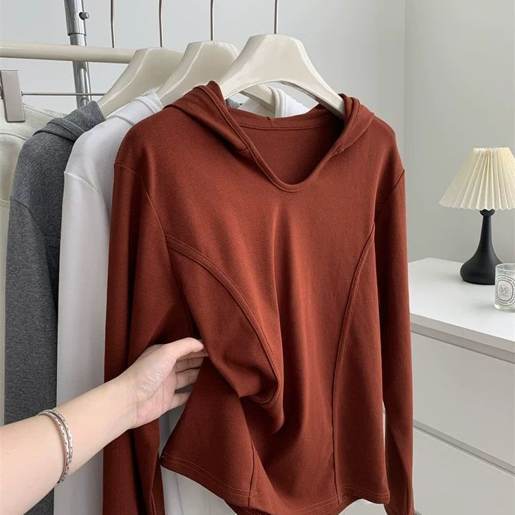 特大码300斤简约打底衫连帽长袖T恤女装秋冬季上新款胖mm显瘦百搭
