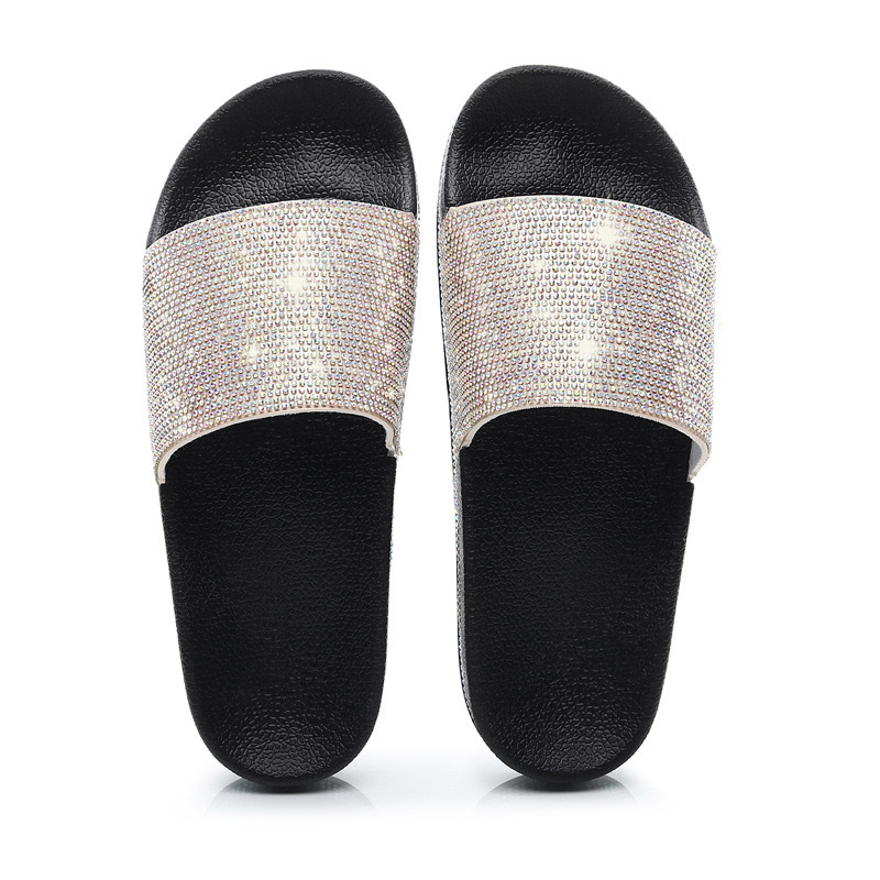Zapatillas mujer ropa exterior 2023 zapatillas de diamantes moda transfronteriza casual chanclas de fondo grueso sandalias europeas y americanas diamantes de imitación para mujer