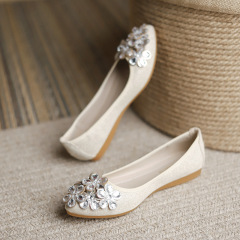 水鑽單鞋女2023年秋季新款外貿小香風軟底百搭淺口仙女尖頭平底鞋