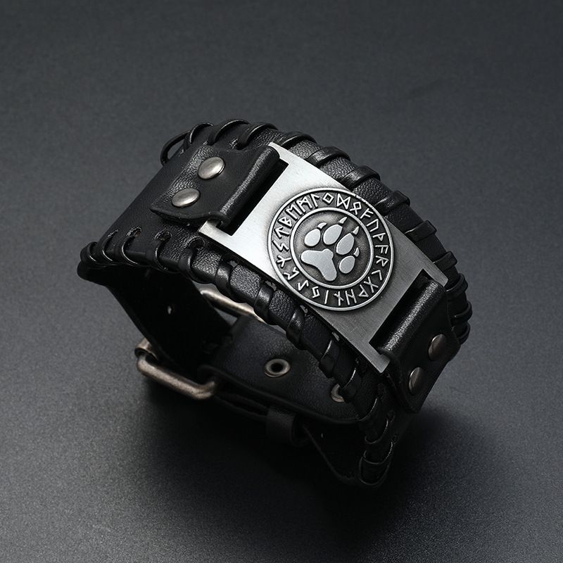 Simple Viking totem bear claw leather bracelet