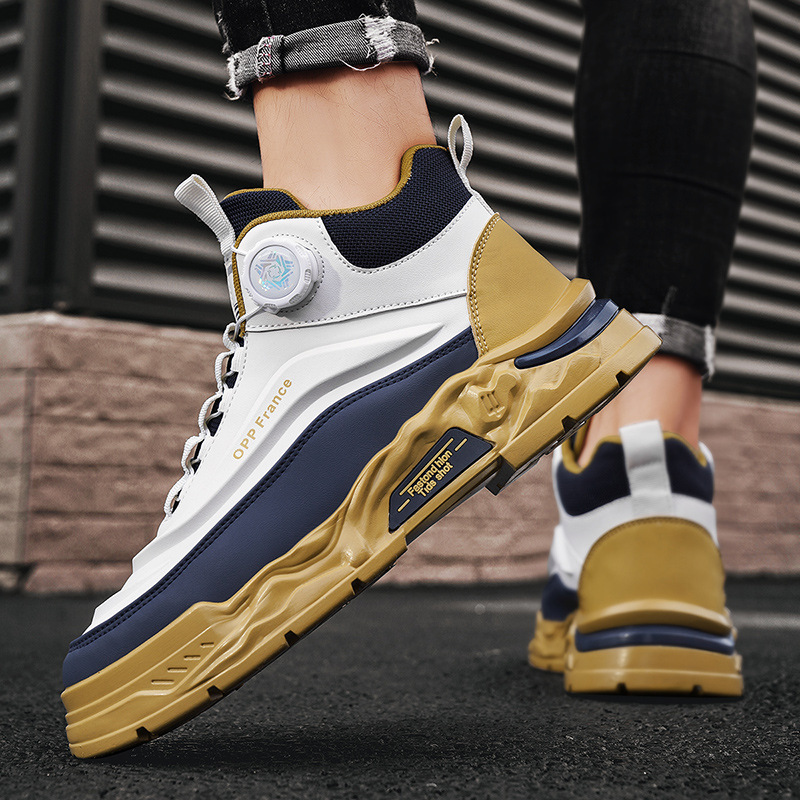 高帮男鞋秋冬季运动休闲板鞋防水厚底增高上班工作鞋中邦马丁靴男