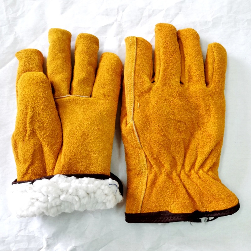Foreign trade Source of goods Manufactor supply yellow Cow Split Sheep Plush keep warm Lining 10 Inch winter gloves