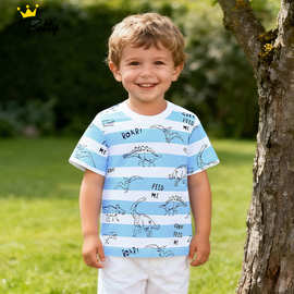 欧美风男童t恤夏季新款中小童圆领短袖童装时尚恐龙印花儿童上衣