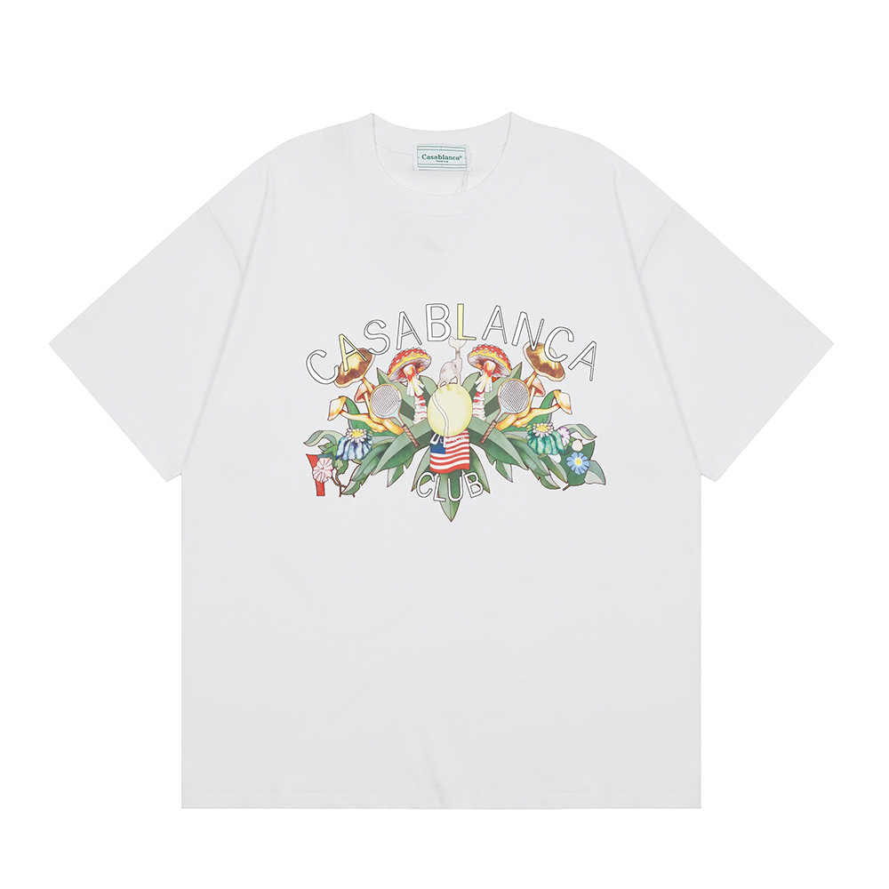 Transfronterizo 2024 primavera y verano nuevo estilo Casablanca Casablanca LOGO estampado hombres y mujeres camiseta suelta de manga corta