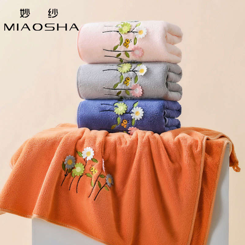 Cartoon Bath Towel Embroidered Towel Set Thickened Coral Fleece Absorbent Quick-drying Adult Couple Gift Factory Outlet