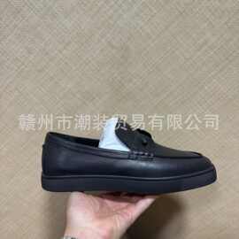 cl andgz男鞋老钱风黑荔枝牛皮圆钉扣铆钉低帮红底鞋女鞋休闲板鞋
