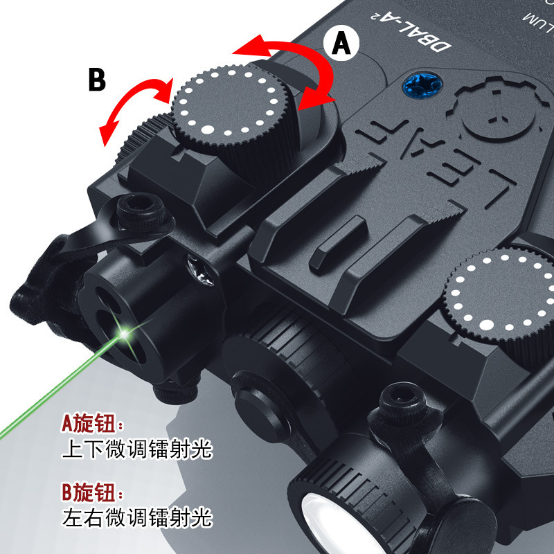 Linterna táctica de nailon DBAL-A2 Láser verde Láser intermitente Láser ajustable con cola de ratón Táctica Caja láser multifuncional