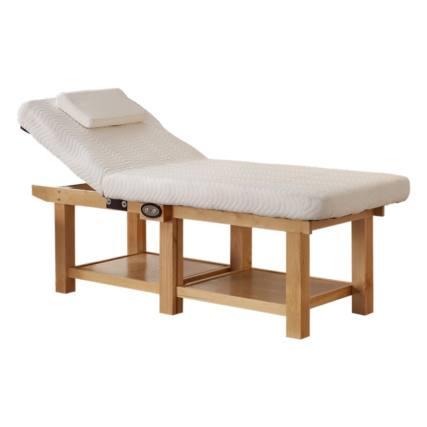 Cama de masaje eléctrica de fábrica cama de belleza de madera maciza salón de belleza de látex de alta calidad tatuaje bordado cama terapia de masaje con agujero