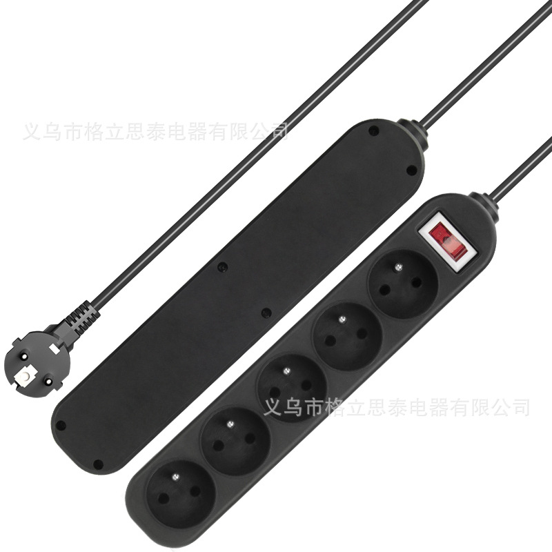 Gelistar外贸法式插板插线板多孔位带开关法国插座延长线拖线板