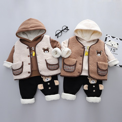 Winter clothing set for children under 12 - new Korean style, stylish, warm and thick three-piece set for babies, fashionable