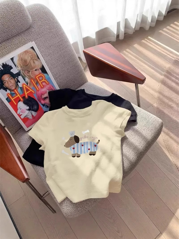 ネットセレブ人気の純綿半袖Tシャツレディース2025夏新作右肩ラウンドネックスリムフィットベーシックトップ|undefined