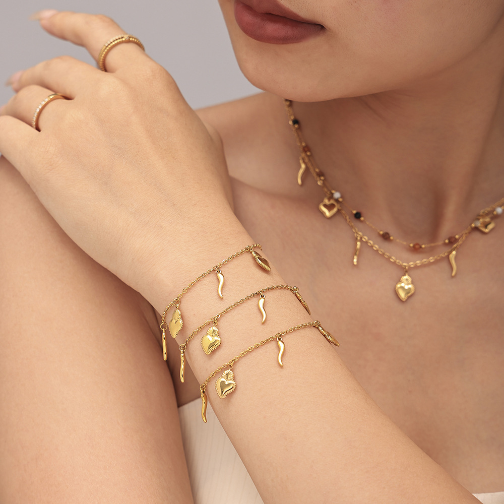 Square Sugar Jewelry Stainless Steel Multi Accessory DIY Necklace Bracelet Set Stainless Steel Does Not Fade_voghion.com