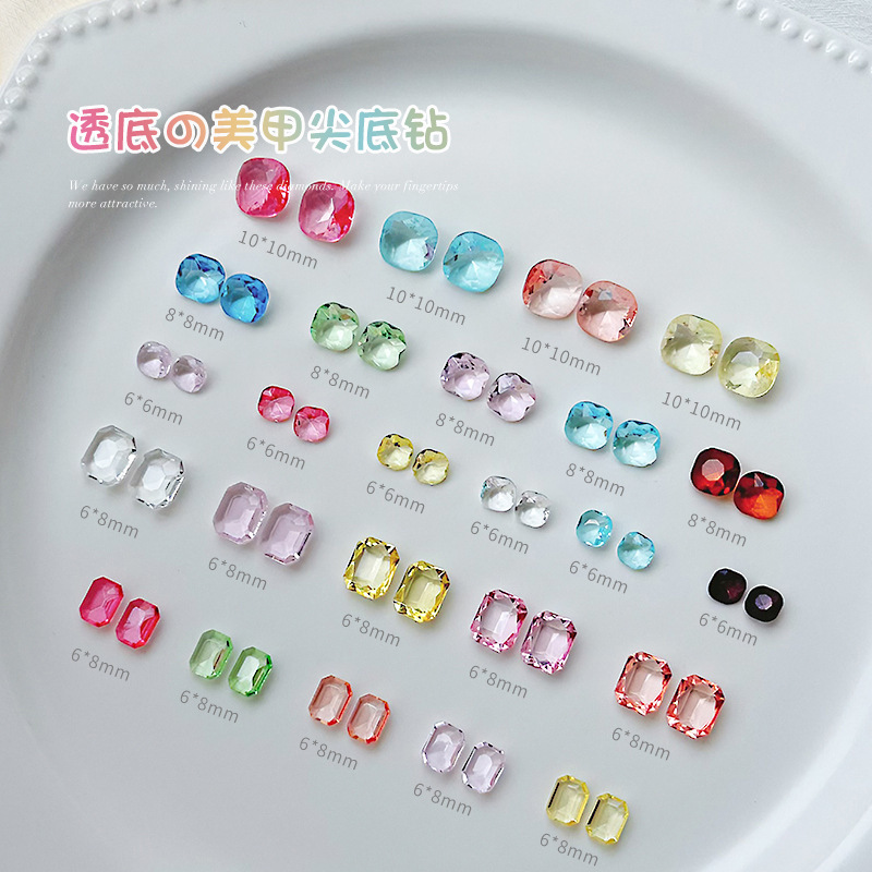 Transparent color pointed bottom drill transparent bottom fertilizer square drill ice transparent jelly color rectangular octagonal Super Flash shaped nail jewelry wholesale Transparent color pointed bottom drill transparent bottom fertilizer square drill ice transparent jelly color rectangular octagonal Super Flash shaped nail jewelry wholesale