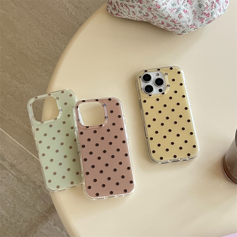 Casual Pure Color Round Edge Polka Dot Suitable for Apple Iphone16Promax Mobile Phone Case 13/14 New 14Pro Female