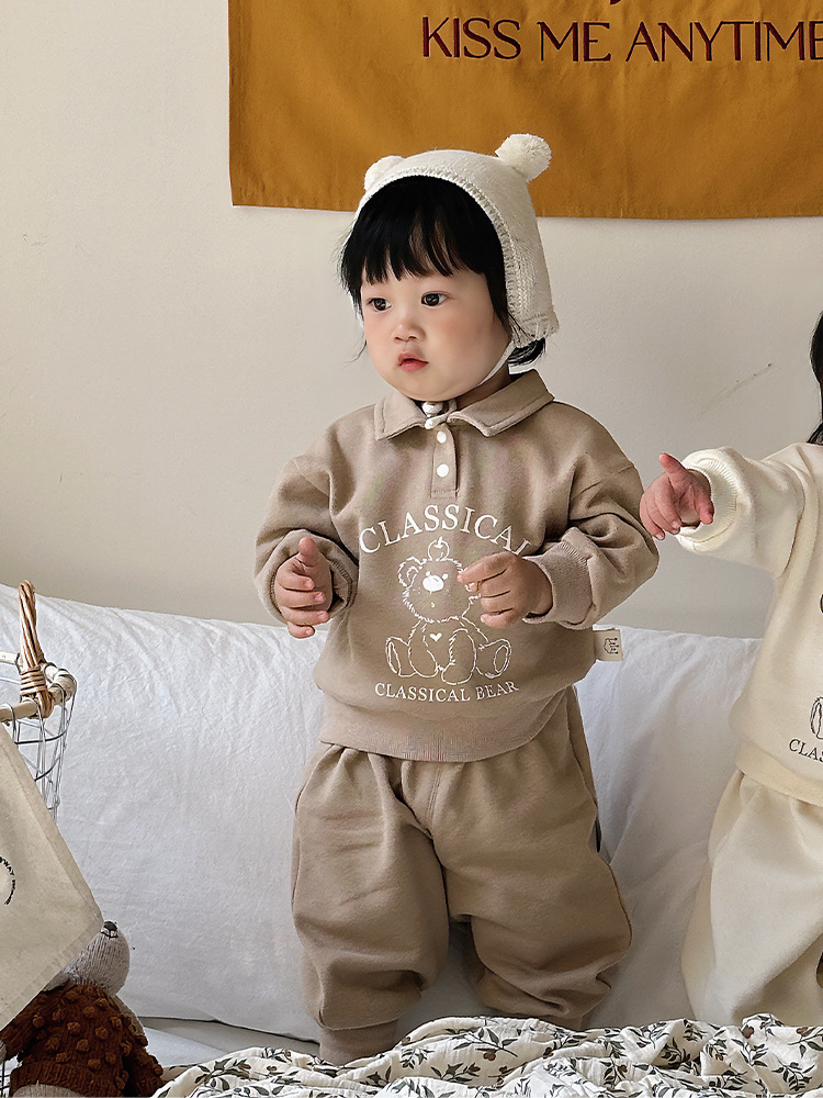 24 primavera nueva ropa para niños coreanos, traje de suéter con cuello de polo para niños, traje de hermana y hermano, traje de hermano y hermana, traje de salida de estilo de moda