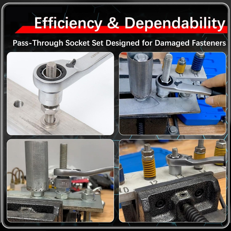 29-Piece Set of Through-Hole Ratchet Sockets, Toothed Through-Hole Sockets, 12-Point Perforated Sockets, Disassembly Tools, Multi-Functional Sockets