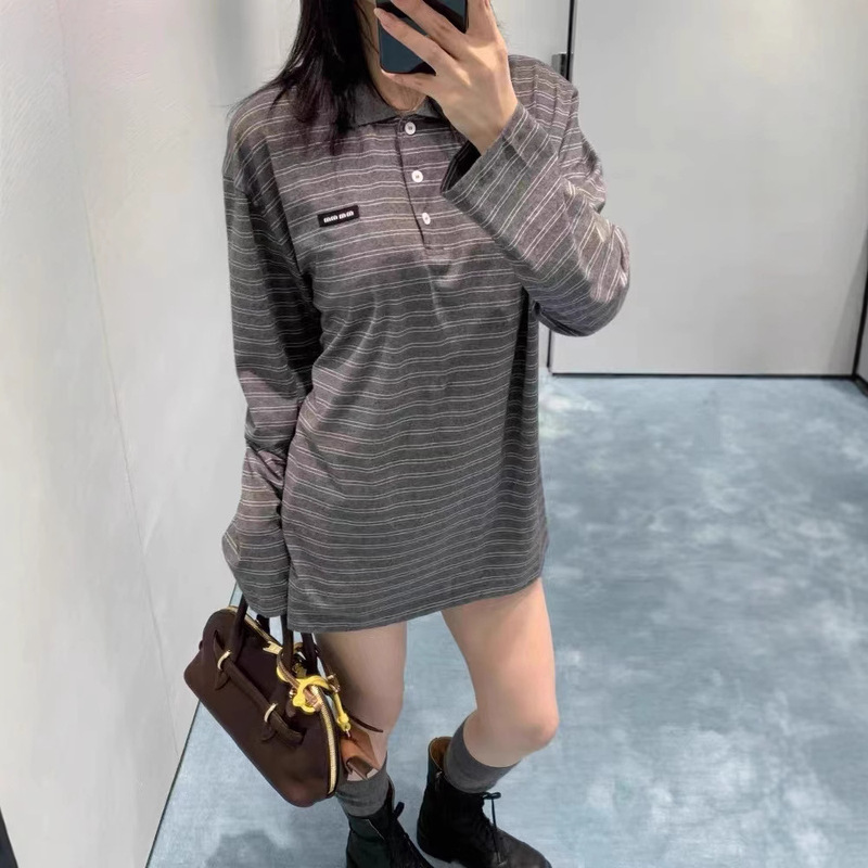 in stock New M Striped Pullover POLO Collar Loose T-shirt Cotton All-match Design Sense Top Trendy for Men and Women in stock New M Striped Pullover POLO Collar Loose T-shirt Cotton All-match Design Sense Top Trendy for Men and Women