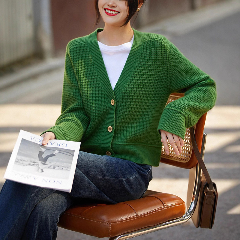 Spring and Autumn New Korean and Japanese Style Casual Three-Dimensional Micro Texture Pineapple Stitch Loose Lazy Solid Color Knitted Women's Cardigan