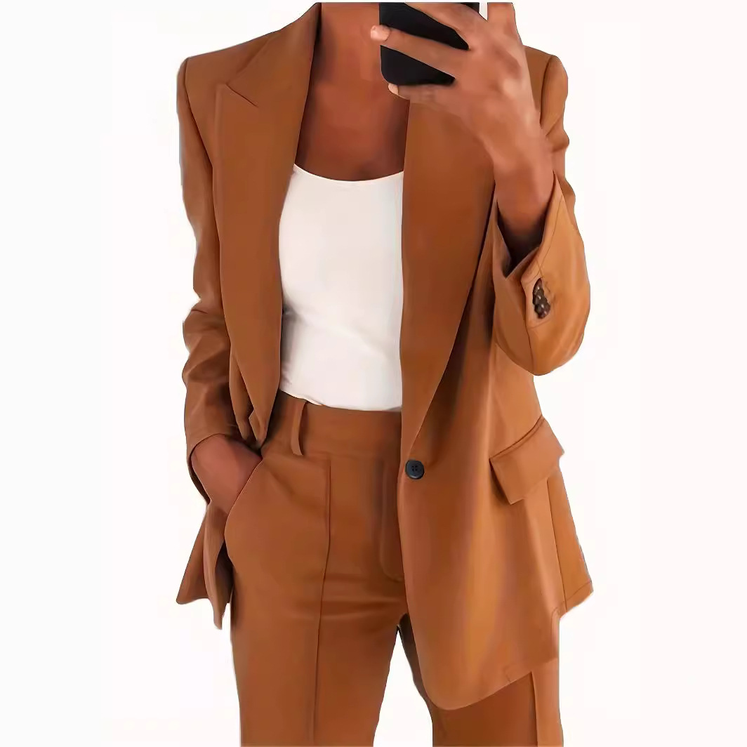 2024 autumn and winter new fashion lapel slim fit cardigan temperament jacket women's suit set_voghion.com