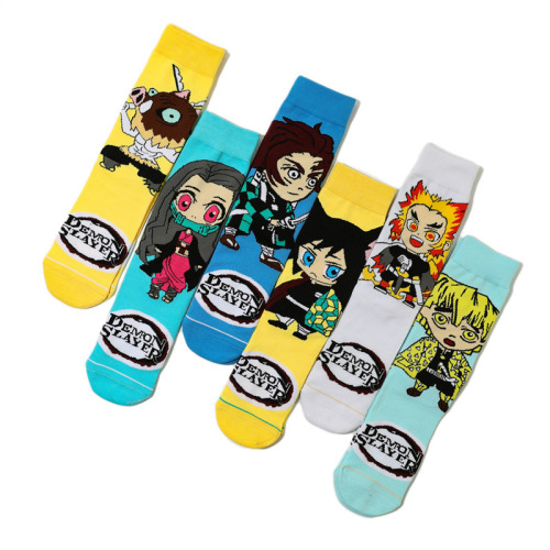 Men's cartoon mid-calf women's cotton socks manga socks long-tube anime cross-border trend wholesale men's socks Demon Slayer Demon Slayer socks