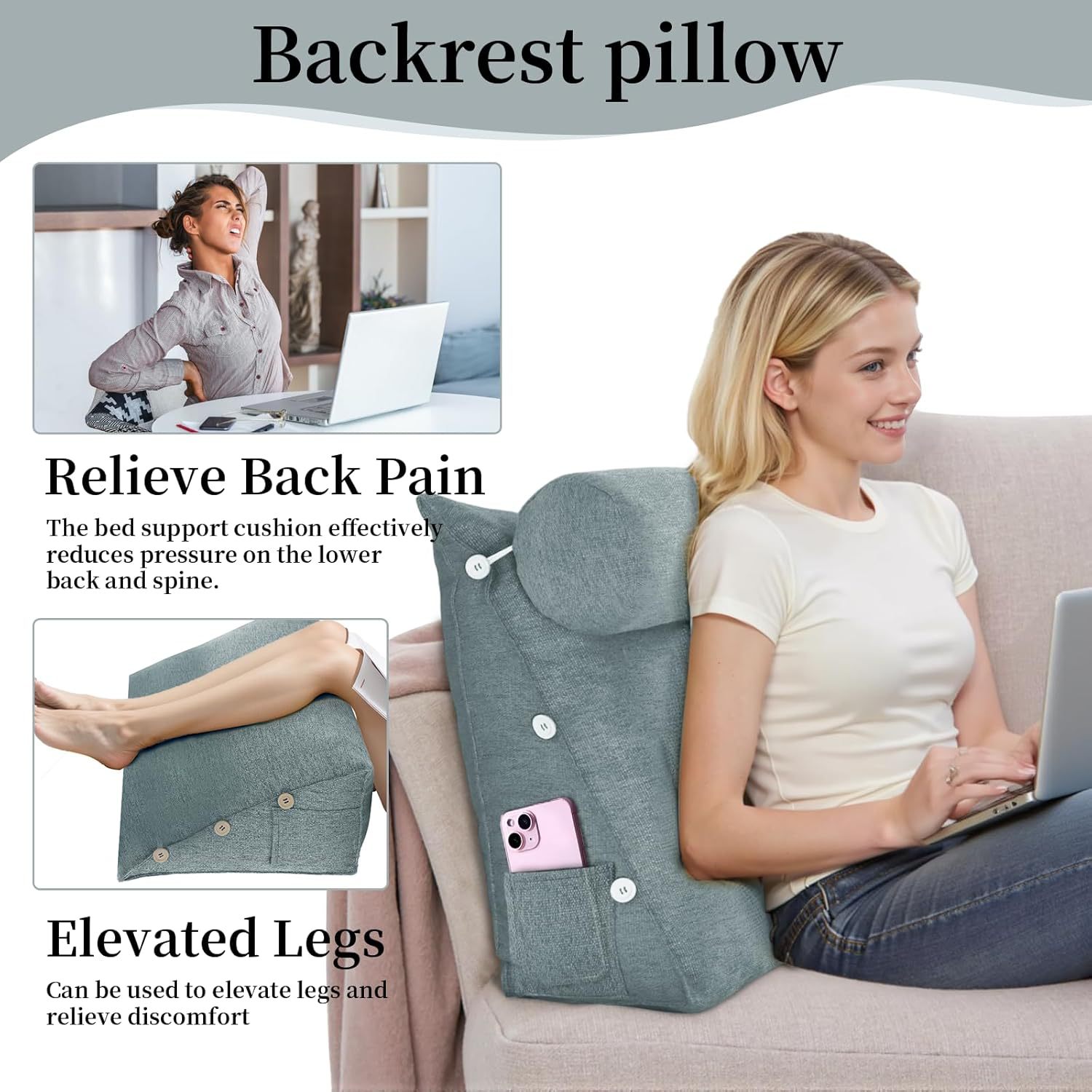 Bedside Soft Cushion Large Backrest Pillow Bed Pillow Neck Protection Maternity Pillow Hug Pillow Dormitory Student Sofa Waist Protection Pillow