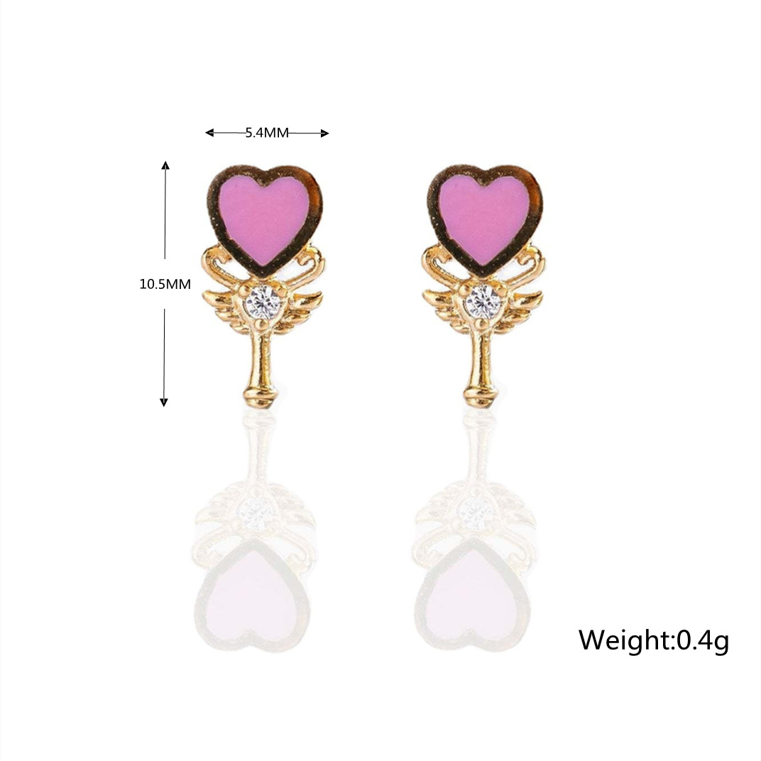 Pink Oil Drop Heart Stud Earrings 18K Gold Non-Fading Earring Heart-Shaped Ear stud