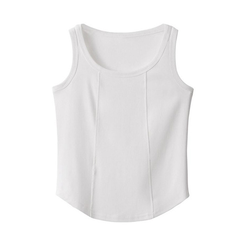 Korean-style white minimalist sleeveless tank top summer modal fishbone line slimming women's T-shirt