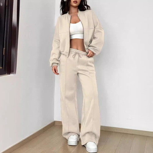2024 Spring and Autumn Sweater Two-piece Women's Wear, Europe and America cross-border trend fashionable casual zipper cardigan and trousers